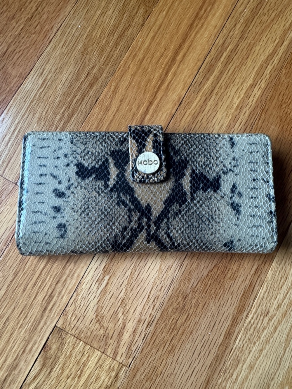 HOBO Snake-Print Wallet in Beige and Black